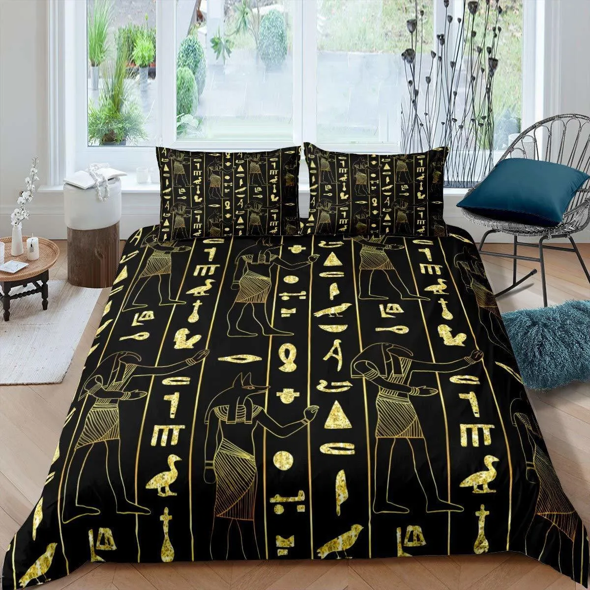 Ensembles de literie Ensemble de housse de couette Egypte ancienne symbole égyptien ensemble de literie Vintage pharaon pyramide Boho Tribal housse de couette en polyester 23 pièces Queen 230331