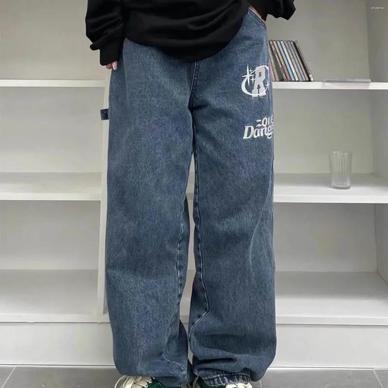 Мужские джинсы в стиле американского уличного хип-хопа, повседневные брюки-карго для мужчин, с принтом звезды и надписью, с высокой талией, широкие брюки большого размера, джинсовые брюки