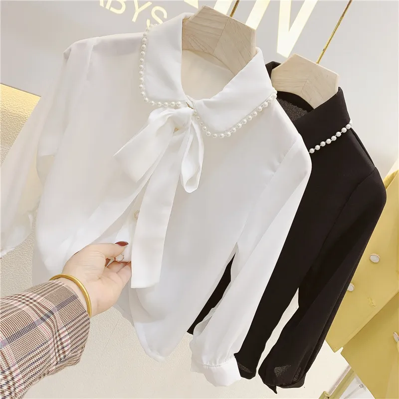 Kids Shirts Girls Fashion Chiffon Blouse Shirt Long Sleeve Autumn Spring Tops Children Outfits Solid Shirt for Kids Girl Casual Clothing37y 230331