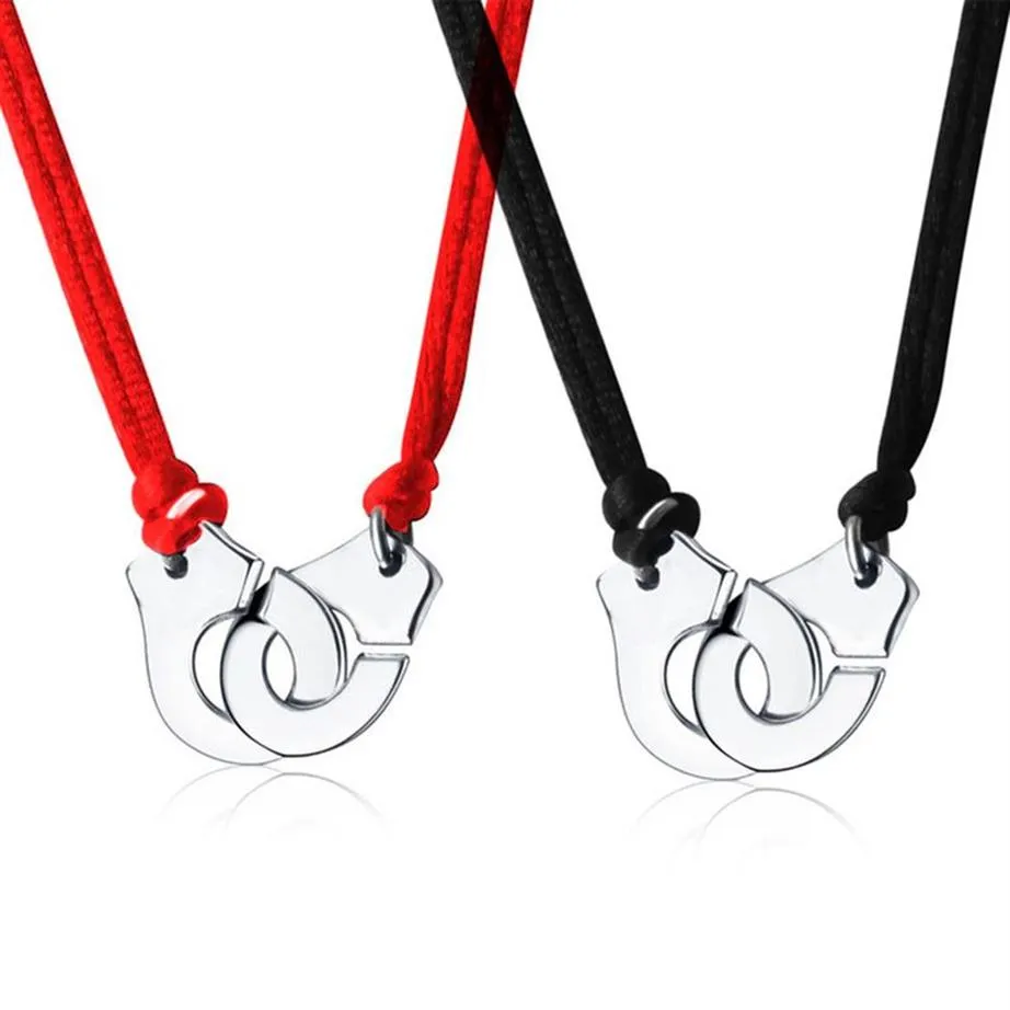 Mode smycken 925 Silver Handcuff Les Menottes Pendant Necklace med justerbart rep för män Kvinnor Frankrike Bijoux Collier Gift2940