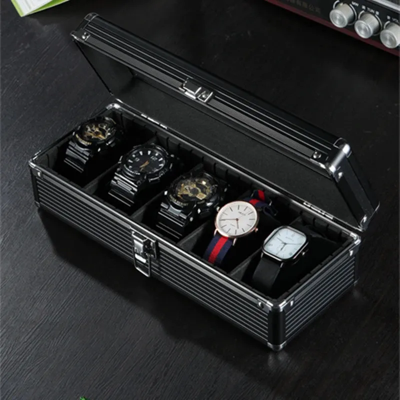 Boîtes de montre cas 135 fentes valise en aluminium présentoir boîte de rangement support horloge outil 231101