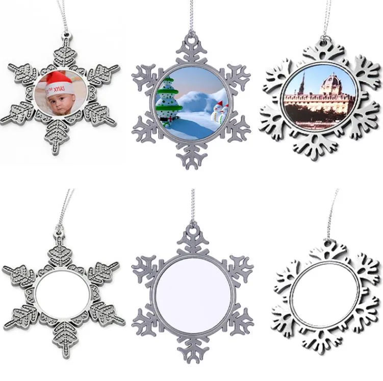 Festa favor sublimação árvore de natal ornamentos metal criativo em branco diy ornamento floco de neve pingente sn4494