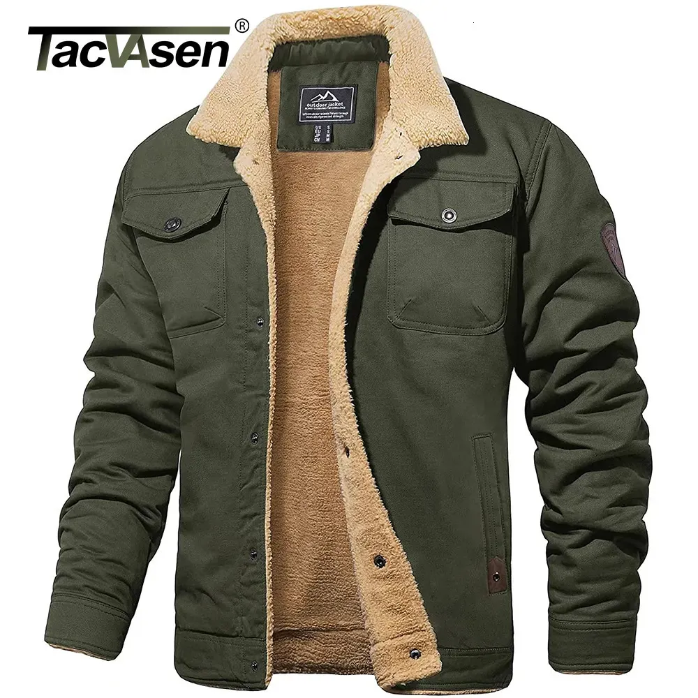 Mens Down Parkas TACVASEN Turndown Collar Winter Cotton Jackets Sherpa Fleece Trucker Parka Green Tactical Cargo Coats Clothes Overcoats 231101