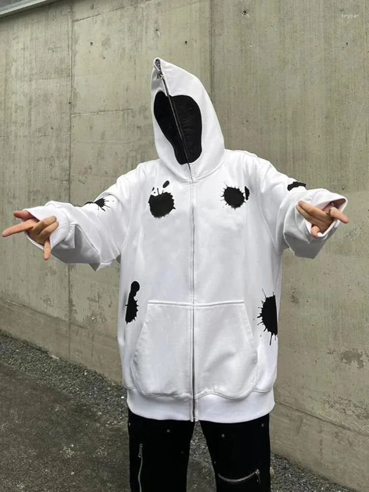 Herrtröjor full vit grön zip up hoodie för män överdimensionerade y2k tröja jacka e-flick 90s pullover streetwear