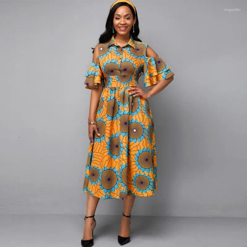 Vêtements ethniques robes imprimées africaines pour femmes Robe manches évasées fleurs vêtements grande taille rétro afrique moulante Robe de noël