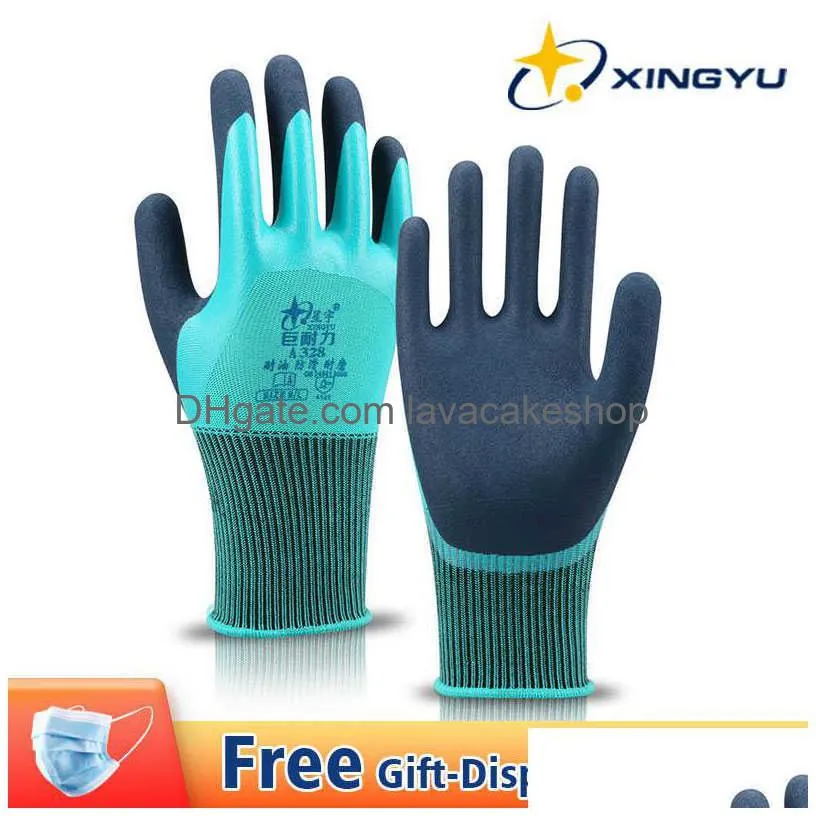 Protection des mains Gants de travail résistants à l'usure en gros, imperméables, antidérapants, forte adhérence, construction industrielle, 12 paires de mécaniciens Drop Dhkdd