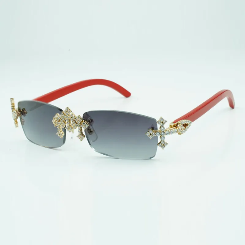 Lunettes de soleil cool Cross Diamond 3524012 avec pieds en bois rouge naturel et verres taillés 56 mm