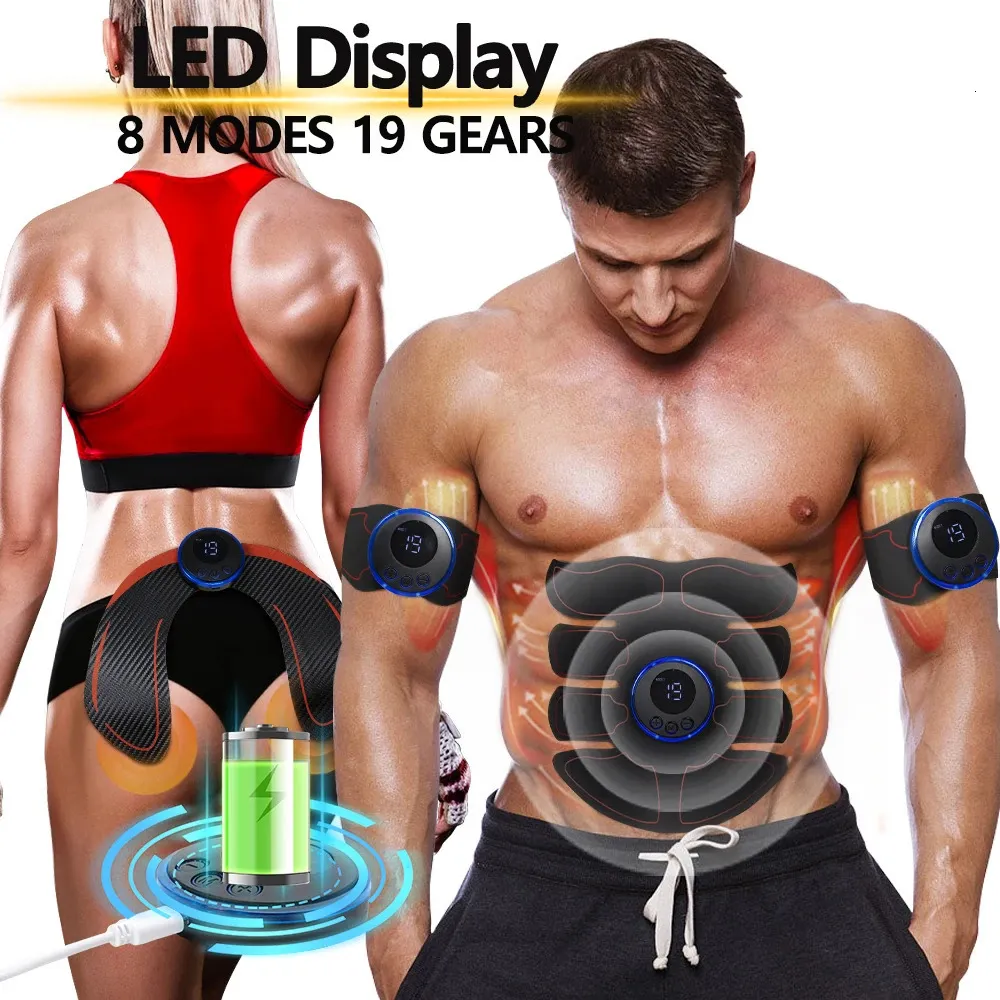 コア腹部トレーナー筋肉刺激装置LCDディスプレイエレクトリックボディスリミングマッサージャーEMSヒップトレーナーUSB充電式腹部ABSフィットネストレーナー231101