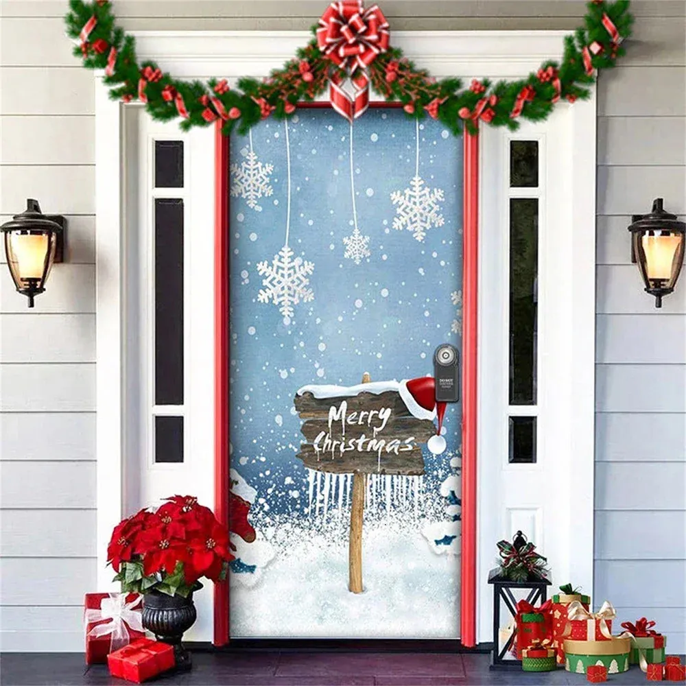 Bannière Porte Noël 180x90 Cm – Toile Fond Père Noël – Décoration Extérieure/intérieure Avec Ruban