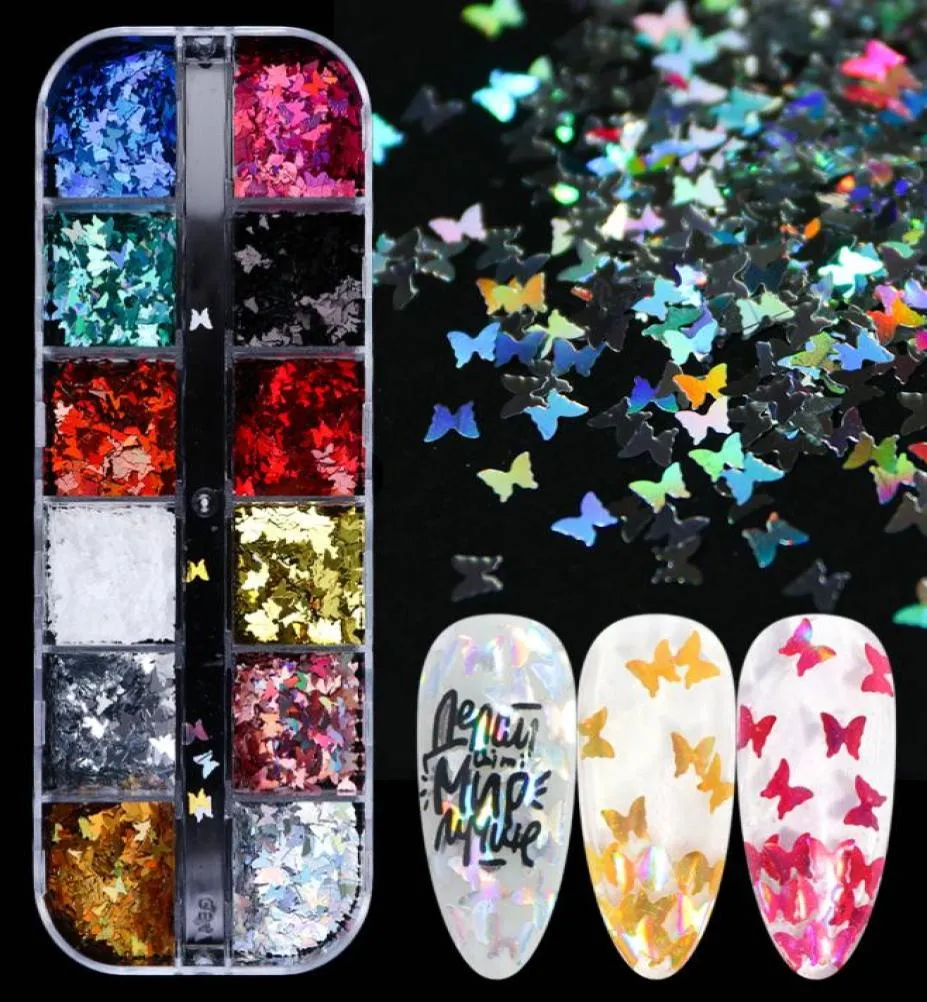 Färgglada fjärils paljetter för naglar glitterflingor glänsande glänsande paillett manikyr uv gel 3d nagelkonstdekor tips1930734