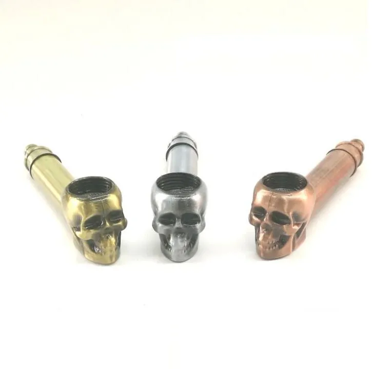 Metal Tobacco Herbal Hand Pipes Skull Mini Ghost Head Smoking Spoon Pipe Accessories Tools 3 colors With Mesh Display box