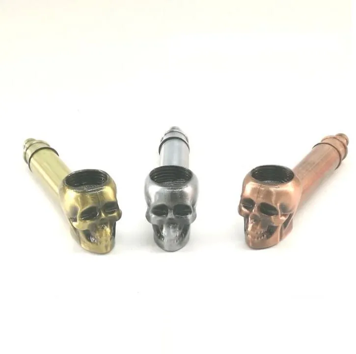 Metalen Tabak Kruidenhandpijpen Schedel Mini Ghost Hoofd Rokende Lepel Pijpaccessoires Gereedschap 3 kleuren Met Mesh Displaydoos