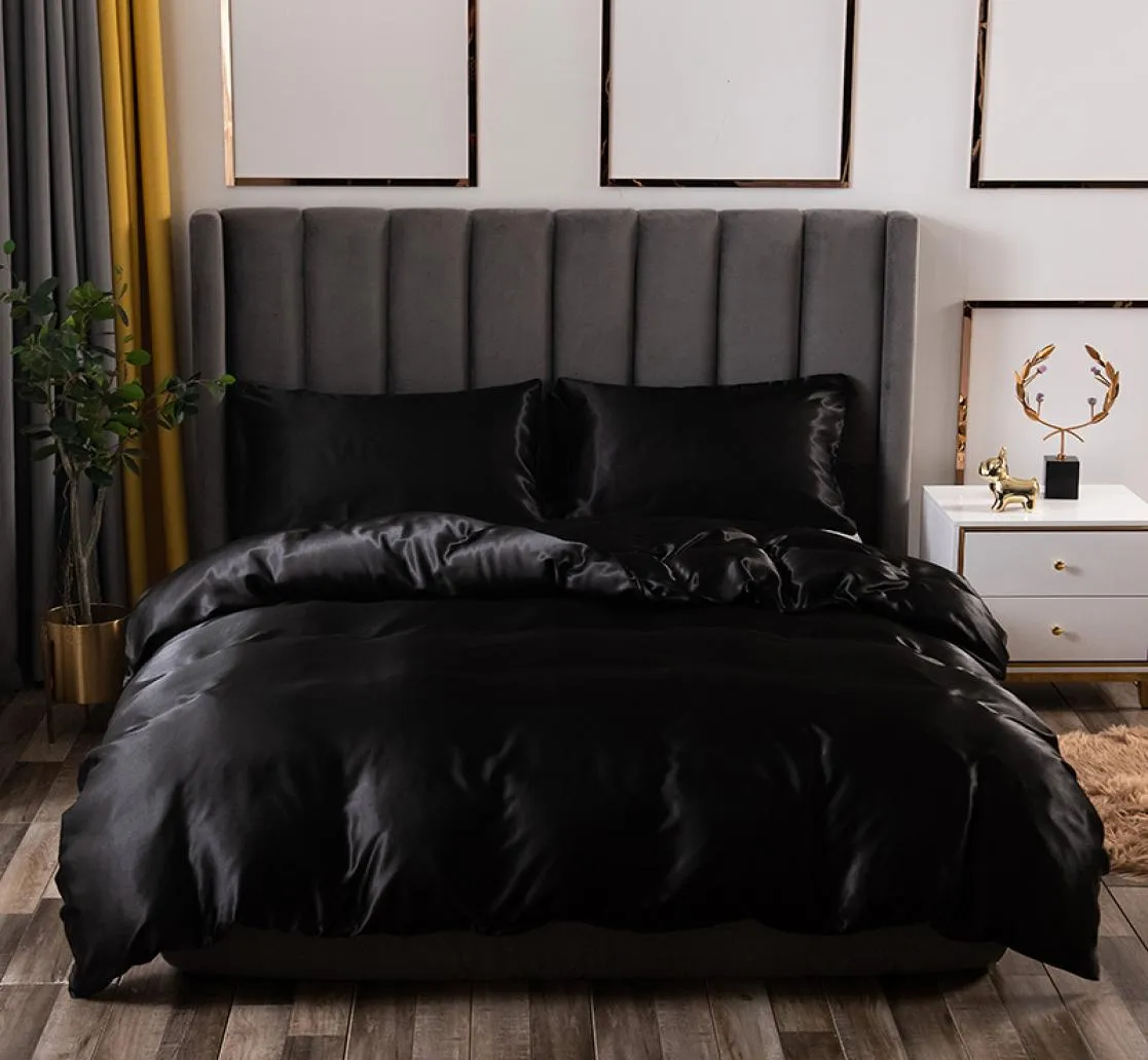 Luxury Bedding Set King Size Black Satin Silk Comforter Bed Home Textile Queen Size Duvet Cover CY2005197346102