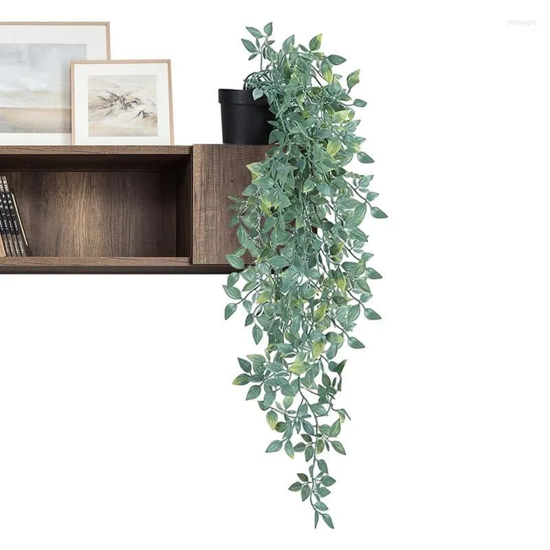 Fleurs décoratives Plantes artificielles Mur Monté Faux En Pot Verdure Faux Vigne Plante Suspendue Pour Étagère Home Office Décor Jardin Extérieur