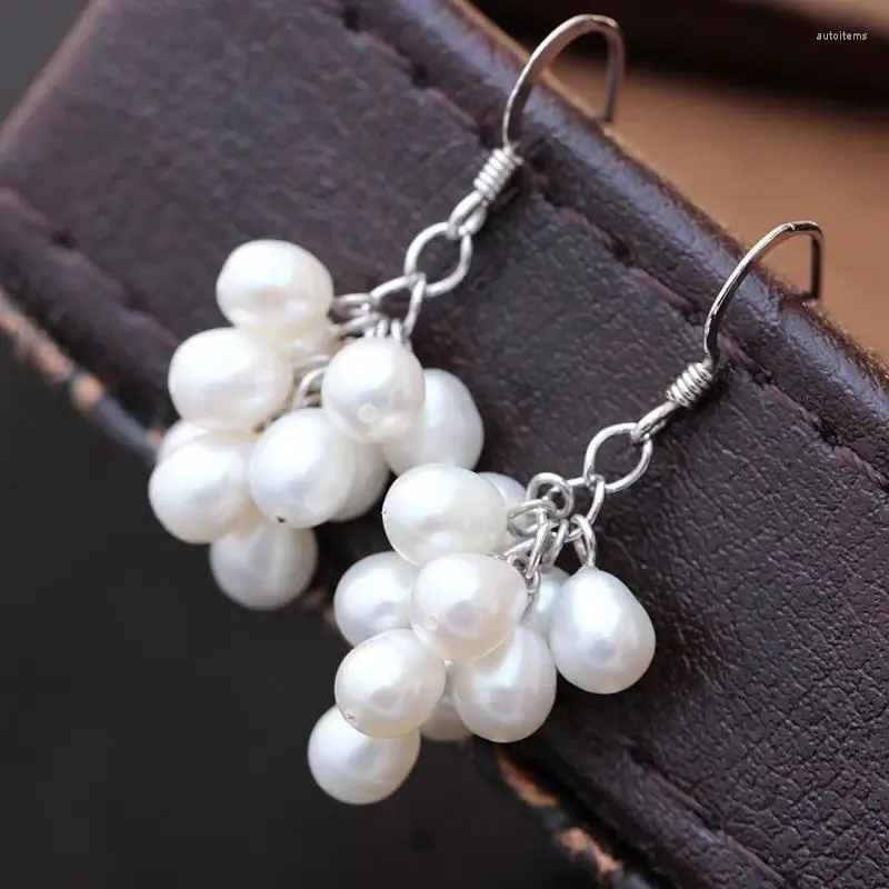 Stud Earrings 6-7mm Natural White/Pink/Black Freshwater Pearl Beads Grape Dangle Silver Hook