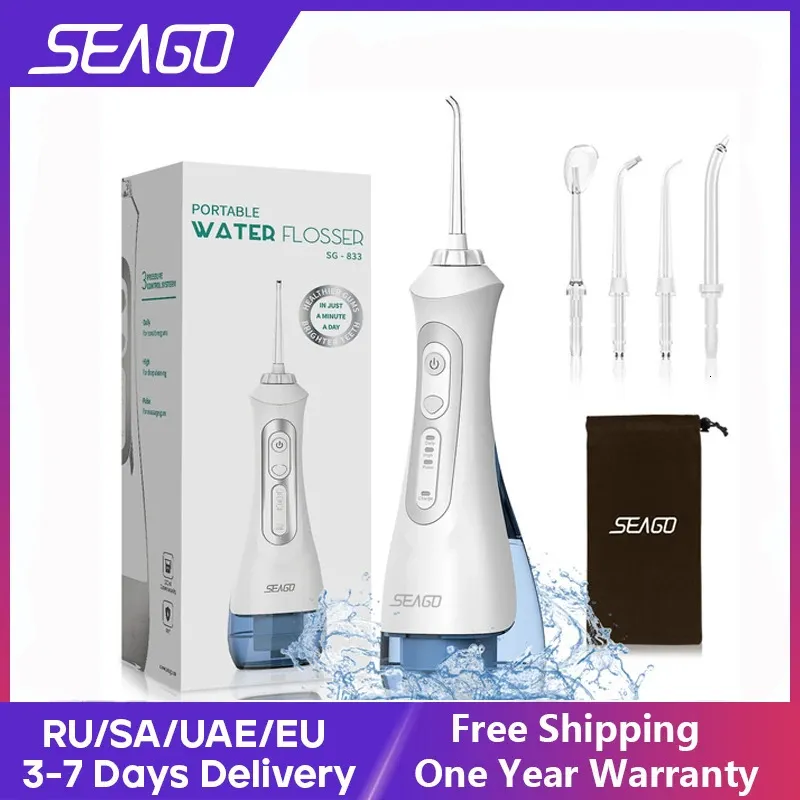 Seago Oral Dental Irrigator Portable Water Flosser USB Rechargeable 3 Modes IPX7 200ML Eau pour nettoyer les dents SG833 231101