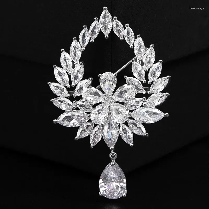 Brooches YYSUNNY Vintage Large Crystal Teardrop Silver Color Brooch Pin For Women Wedding Bouquets Luxury Collar Accessories Party Gift