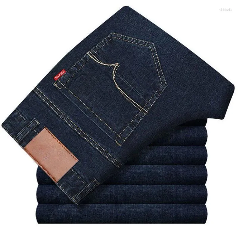 Men's Jeans For Men In Autumn And Winter Thick Elastic Loose High Waist Straight Casual Middle-aged Denim Long Pants