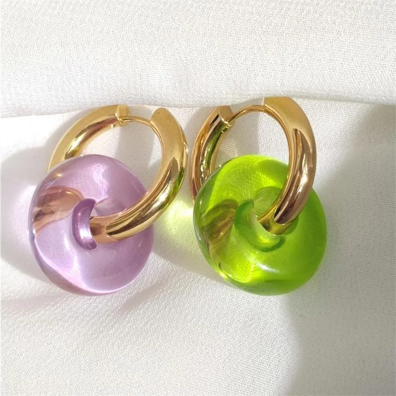 Dangle Earrings Contrast Colorful Clear Resin Round Geometry Gold Color Metal Circle Drop For Women Girls Stainless Steel Jewelry Korea