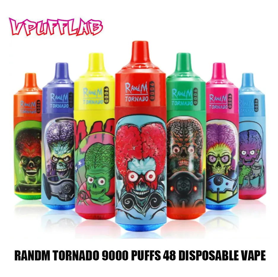 AUTHENTIQUE RANDM TORNADO 9000 bouffées Dispositif de vape jetable Stylo à dosette 18 ml Batterie pré-remplie de 850 mAh Lumière RVB rechargeable 0 2 3 5 Nicotine en stock