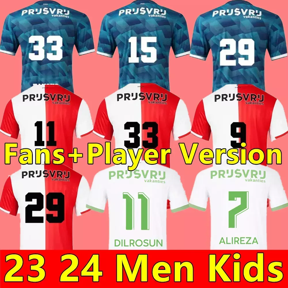 2023 2024 FeyENoordS Futebol Jerseys Voetbal Kids 23/24 Camisa de Futebol Treinamento Home Away Fan Player Versão Goleiro Maillot Timber Danilo Dilrosun Hancko