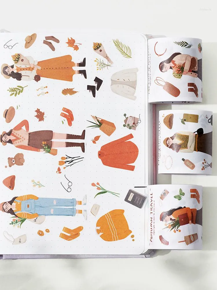 Gift Wrap 3Rolls/Set Gentle Girl Dress Up In Autumn Die Cut Washi Tape Journal Collage Material DIY Scrapbooking Sticker 5CM 5M