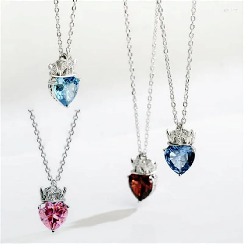 Pendant Necklaces Tibetan Sliver Crown Heart Necklcace Blue Red Pink Stone Multicolor Crystal Stones Choker Necklace Women Fashion 2023