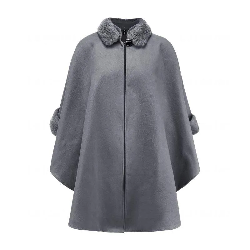 Misto Lana da Donna Laipelar Elegante Mantella Invernale Cappotto da Donna Manica Lunga Collo in Pelliccia Sintetica Capispalla Autunno Casual Streetwear Mantello SoprabitoW