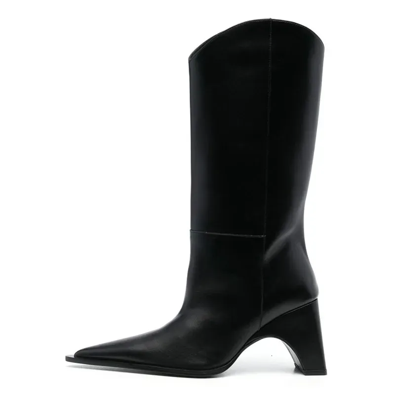 Botas 2023 moda em forma de salto joelho alto boot elegante festa preto outono inverno longo tamanho grande 3443 meninas sapatos 231101