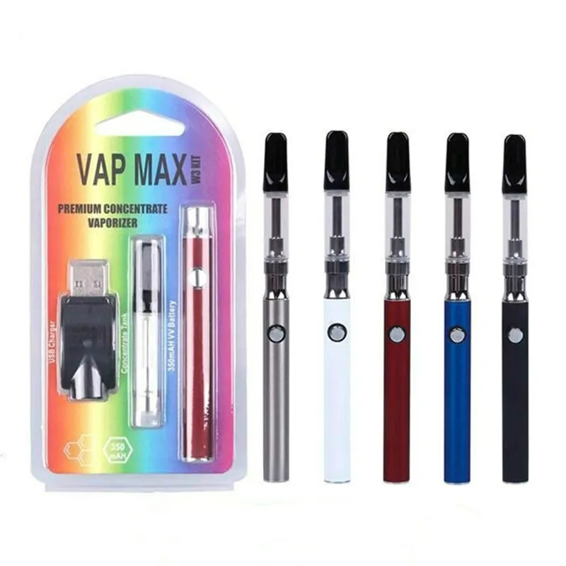 Neues Vap Max W3-Kit 350 mAh Vertex-Vorheizbatterien VV Variable Spannung 0,5 ml 1,0 ml für 510-Gewinde-Verdampfer Vape Pen E-Zigaretten-Kit