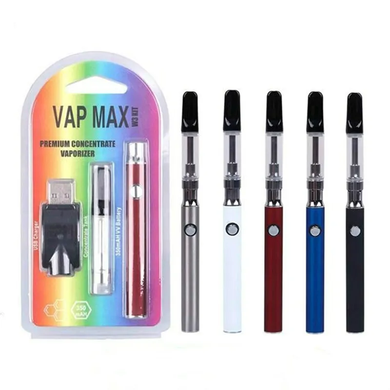 Nytt VAP MAX W3-kit 350mAh Vertex Förvärmbatterier VV-variabel spänning 0,5 ml 1,0 ml för 510 tråd förångare VAPE PEN E-cigarettpaket