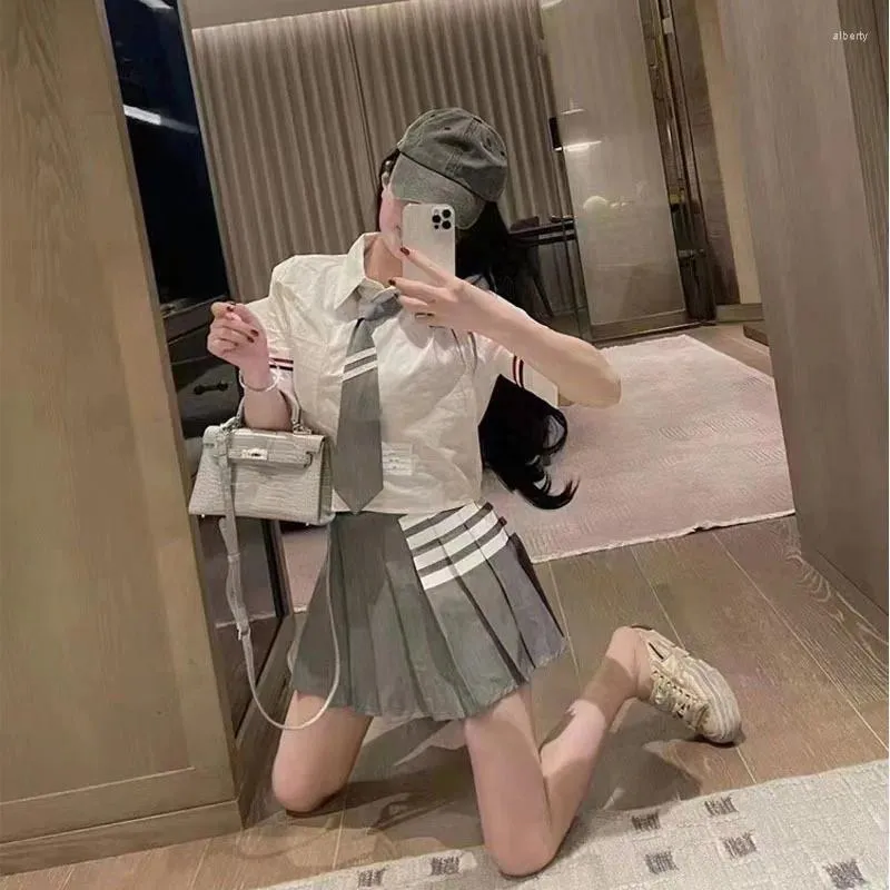 Work Dresses Woman Skirt Suit Spring/summer Jk Uniform Shirt Tall Waist Striped Woman's Suits Superior Quality Drop HFYC7850