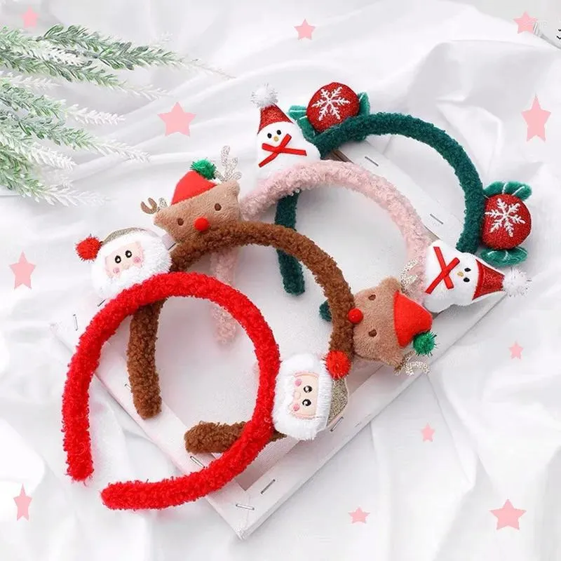 Accessoires pour cheveux Bandeaux de Noël de dessin animé mignon pour les filles Père Noël Renne Bonhomme de neige Motifs de flocon de neige Style coréen Chapeaux