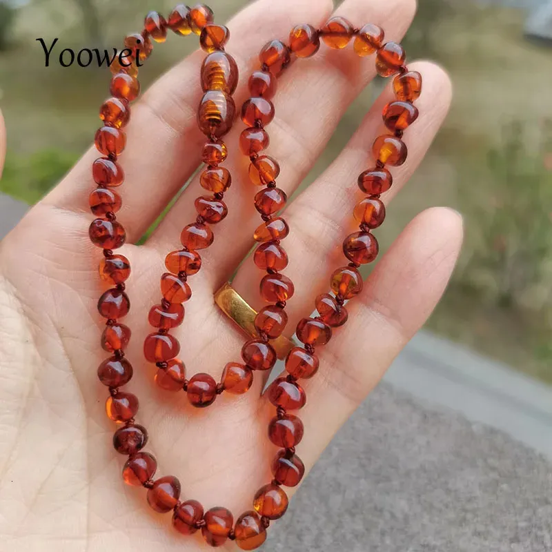 Chokers Yoowei Baby Natural Amber Necklace Handmade Knoted Baroque Style 100% Real Original Amber Beads Women Amber Jewelry Wholesale 231101