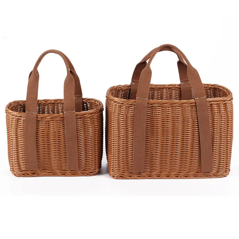 Evening Bags S/L Size Basket Hand Made Wicker Bags Portable Rattan Shopping Bag Woven PicnicBasket Beach Bag Big Storage Bag 231019