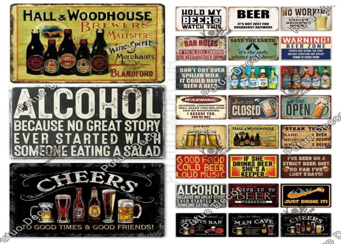 2022 Beer Tin Sign Plaque Metal Painting Pintage Puncy Wall Plates Decor for Club Man Cave Bar Bar Bar Bare Decoration De4315167