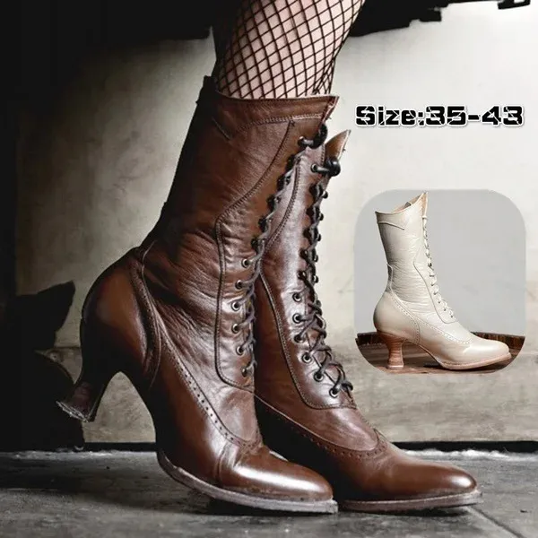 Buty British Punk Women Shoe Retro Knight Bot Medieval Pu skórzana kostka moda Lady Cosplay High Heel But Botas Mujer 231101