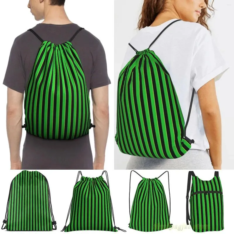 Sacos de compras Listras Verticais Verde Preto e Amarelo Homens Ao Ar Livre Saco de Ginástica À Prova D 'Água Com Cordão Mochila Mulheres Fitness Sackpack