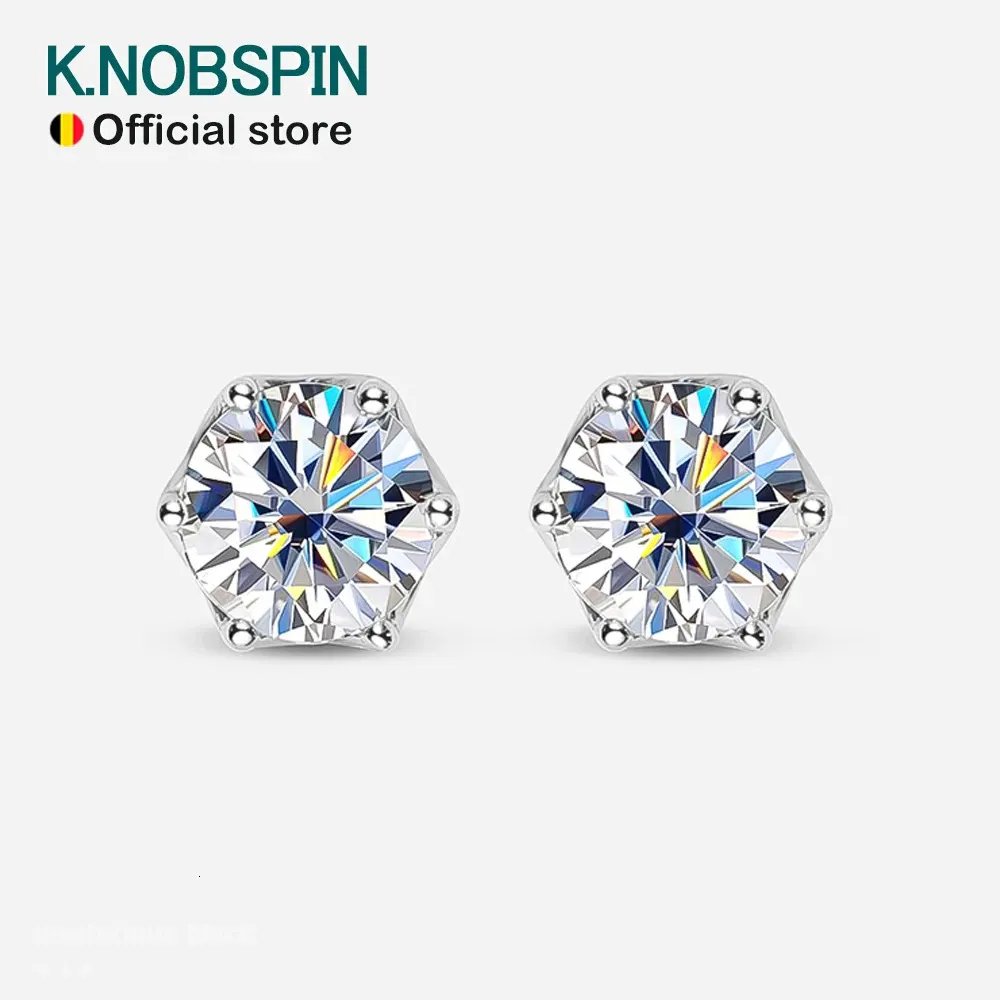 Stud KNOBSPIN 1CT D Pendiente de color S925 Sterling plateado con pendientes de oro blanco de 18 k para mujeres Joyería fina de boda 231101