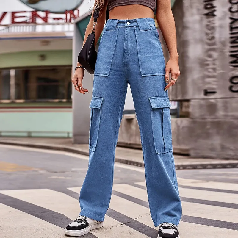 Jeans pour femmes Y2K taille haute femmes Denim Cargo pantalon ample Streetwear pantalon à la mode personnalité de la mode drapé dames jean 231102