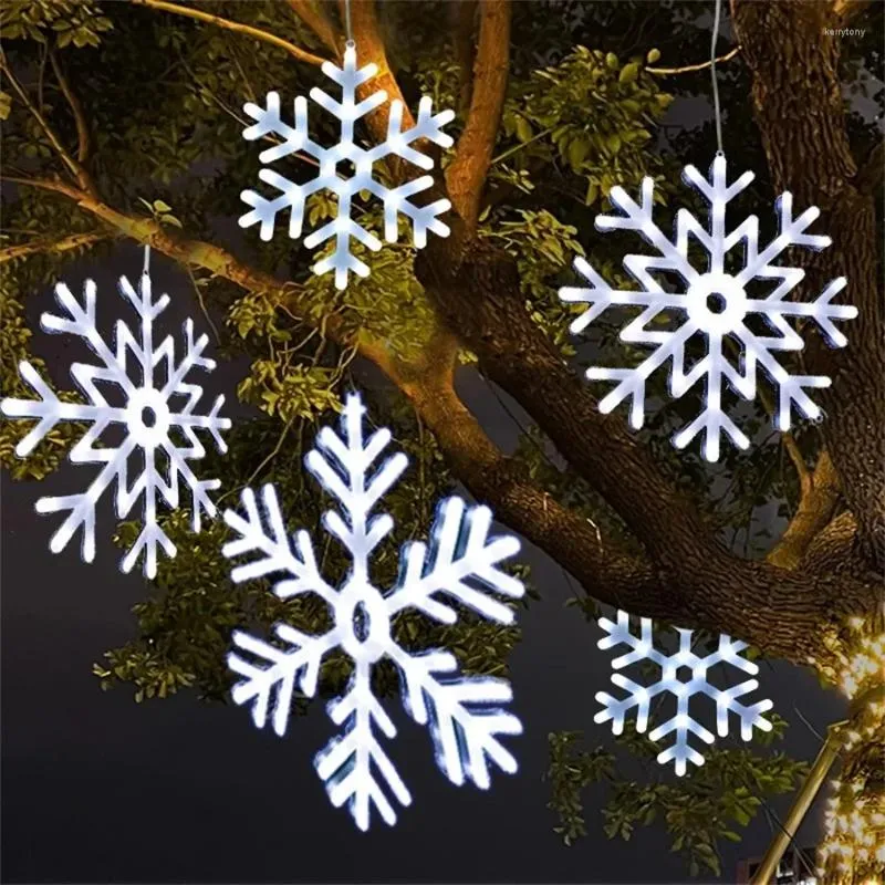 Strings Thrisdar Christmas Snowflakes Fairy Light Outdoor Tree Garland Hanging DIY Xmas Snow Flake Decor