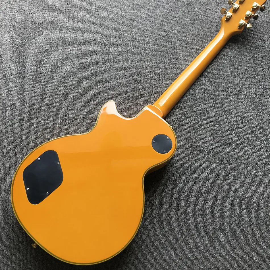 Anpassad butik, tillverkad i Kina, högkvalitativ gul elektrisk gitarr, rosenträ, guldhårdvara, gratis frakt