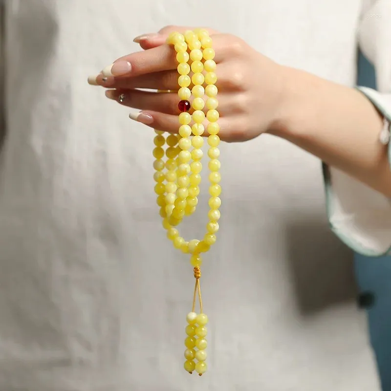 Bracelet en ambre naturel pour hommes et femmes, pierres précieuses de guérison, bijoux fins, véritable baltique, 108 perles Mala, collier