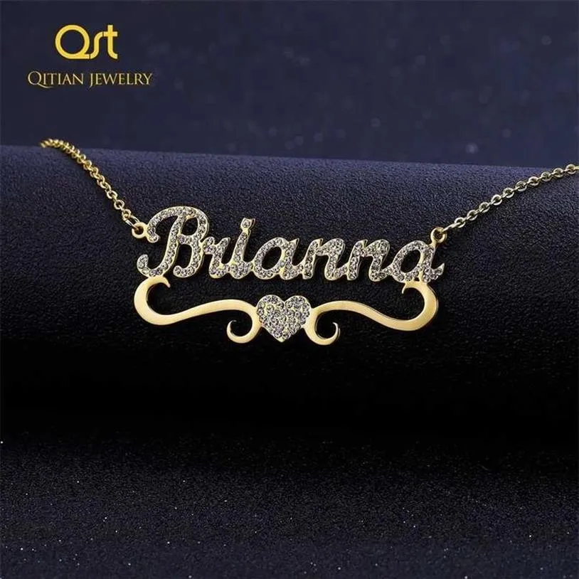 Hart met gepersonaliseerde naam ketting voor vrouwen Aangepaste gouden roestvrijstalen BlingBling hanger Personaliseer ICED OUT KETTING 22011254o