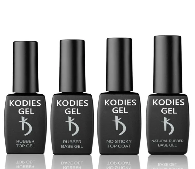 Kodies Gel 12ml8ml RubberベースコートトップコートUVジェルマニキュアセットブライトネットスティッキートップ