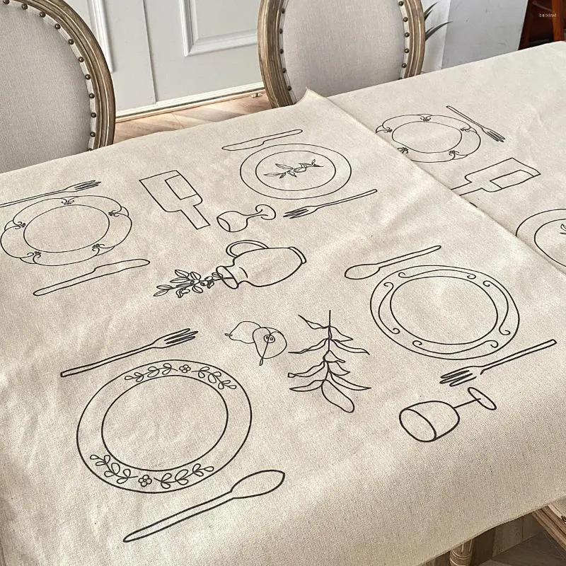 Tischdecke, kreative Baumwolle und Leinen im Stil, personalisierte Tischdecke zum Skizzieren von Linien, moderne Picknick-Teeabdeckung