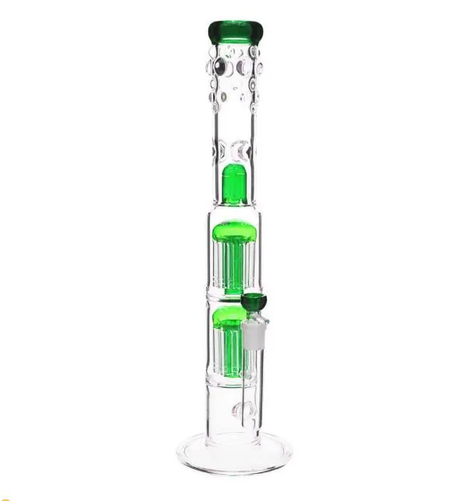 Hookahs Classical Glass Bong 19'' de altura "Spoiled Green Speranza" árvore dupla perc cúpula percolador tubo de água