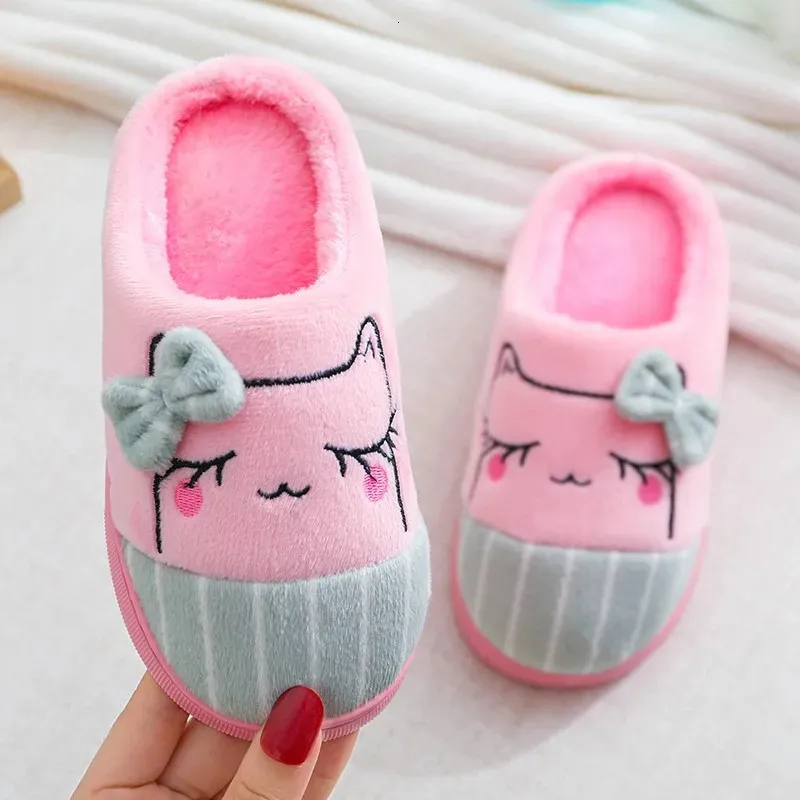 Pantoufles Bowknot Chat Enfants Coton Automne Hiver Maison Intérieur Chaud Enfants Chaussures Confort Antidérapant Moelleux Rose Filles 231101