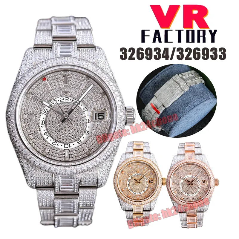 VR Factory Watches 326934/326933 Ice Out Full Diamond 42mm Cal.9001 Orologio automatico da uomo quadrante con diamanti Bracciale con diamanti Orologi da polso da uomo