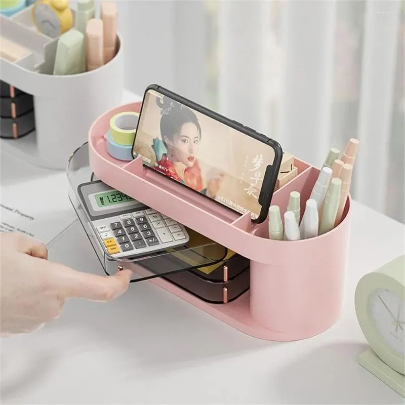 Storage Boxes Lipstick Box Cosmetics Brushes Makeup Holder Mobile Phone Desktop Pen Rotary Drawer Type